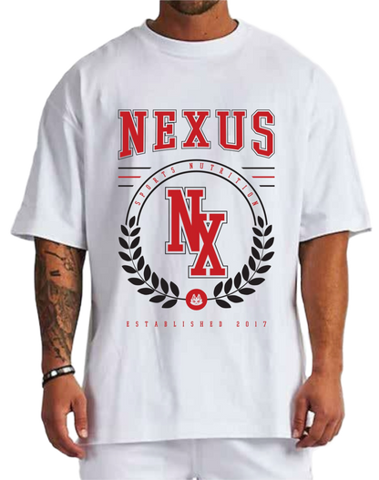 Nexus Oversized College Tee: Red/Black