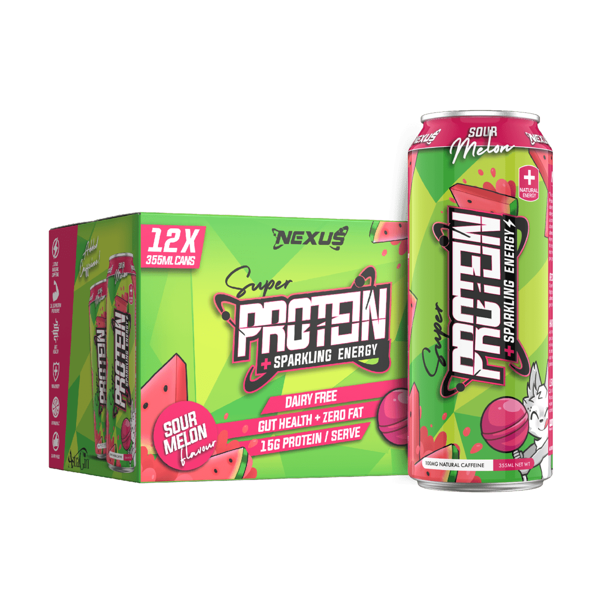 Super Protein Water Energy RTD: Sour Melon (12 Pack) - Nexus Sports Nutrition